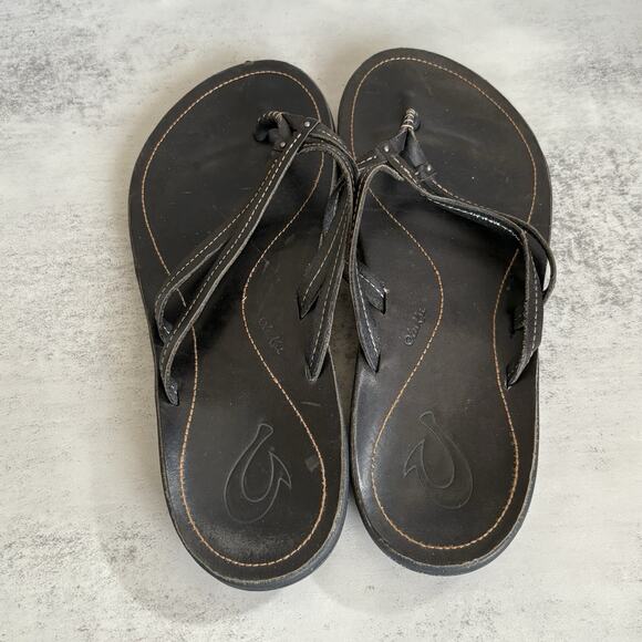 OluKai U’i Black Women’s Flip Flops Thong Sandals Size 9 - Picture 7 of 7